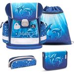 Belmil Classy Schulranzen Set 4-teilig (403-13/AG/S), ergonomischer Schulranzen mit Brustgurt, 19 L, wasserdichtes Polyester, Design Dolphins 2025
