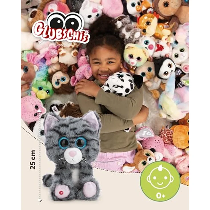 NICI Kuscheltier GLUBSCHIS Katze Nomelia, getigert, 25cm, grau, aus weichem Plüsch mit Glitzeraugen, ideales Geschenk für Kinder und Erwachsene – Bild 2