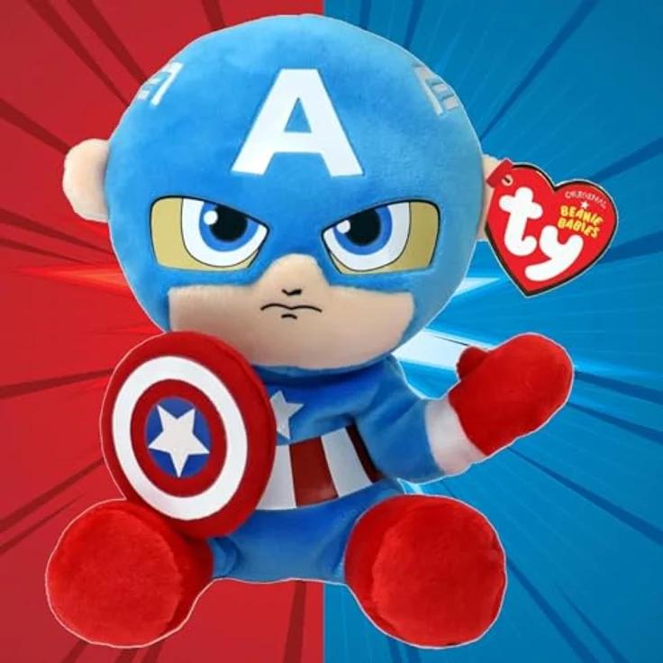 TY Captain America Marvel Avengers Beanie Babies Regular, Kuscheliger Plüschteddy in leuchtenden Farben – Bild 3