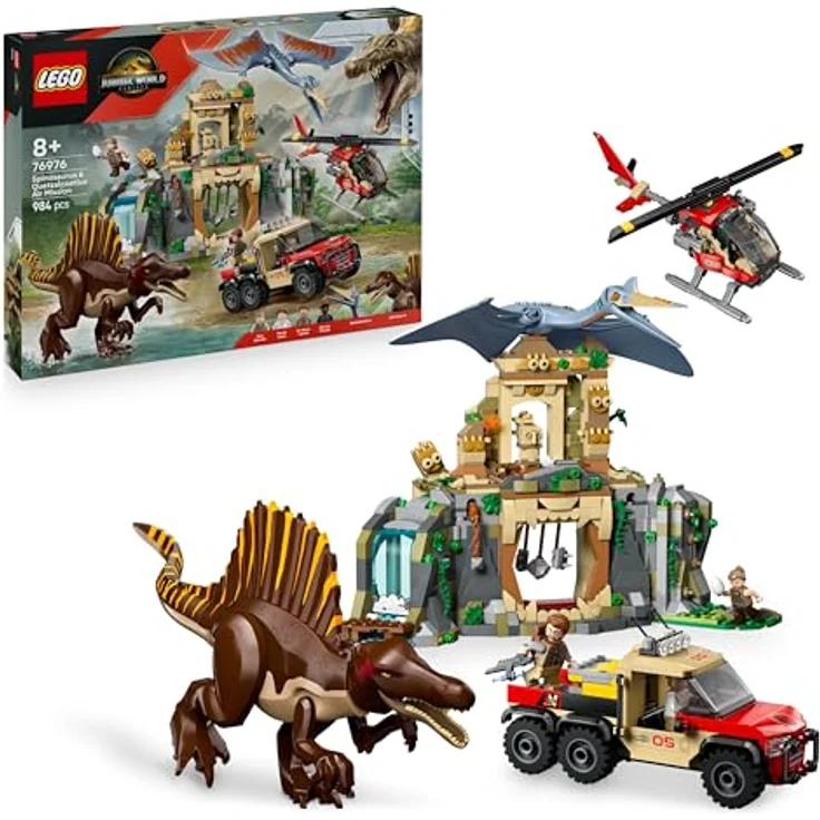 LEGO Jurassic World 76976, Spinosaurier & Quetzalcoatlus: Hubschrauber-Einsatz, 984 Teile, ab 8 Jahren, Maße 12x33x20 cm – Bild 1