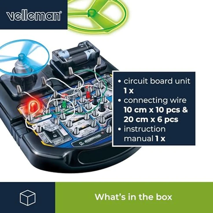 Velleman Elektronischer Projektbaukasten K8200, 18 Experimente mit LED, Ventilator und Sound für Kinder ab 8 Jahren – Bild 7