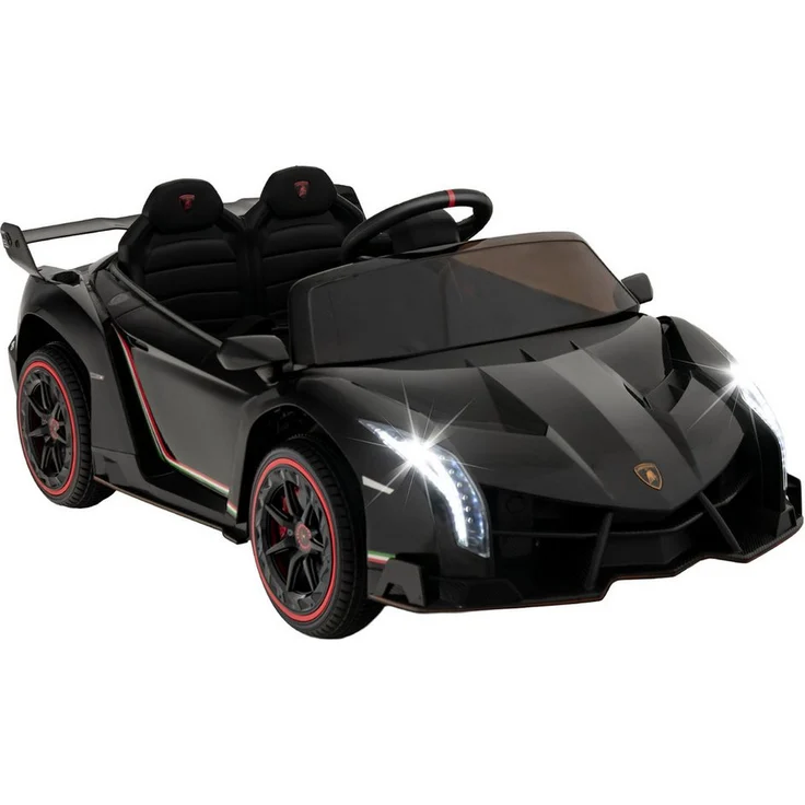 COSTWAY Elektro-Kinderauto Lamborghini Kinder Elektroauto, mit USB, AUX, Allradantrieb, Fernsteuerung, Schwarz