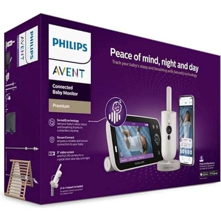 Philips Avent Premium Video Connected Babyphone SCD971/26, Full-HD Kamera mit Nachtsicht, 400 m Reichweite, Schlaf- und Atemtracking, 5-Zoll-HD-Bildschirm – Bild 5