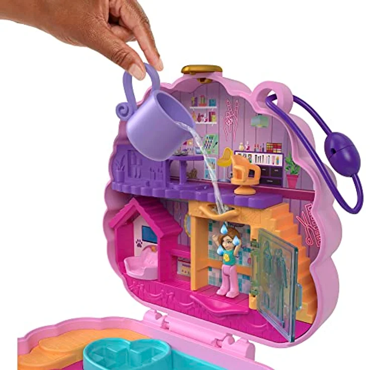 POLLY POCKET Pudel Schatulle - Spielset mit Wasserspaß und 2 Teilen mit Farbwechseleffekt, 12 Zubehörteilen und 5 Funktionen, für Kinder ab 4 Jahren, HKV35 – Bild 2