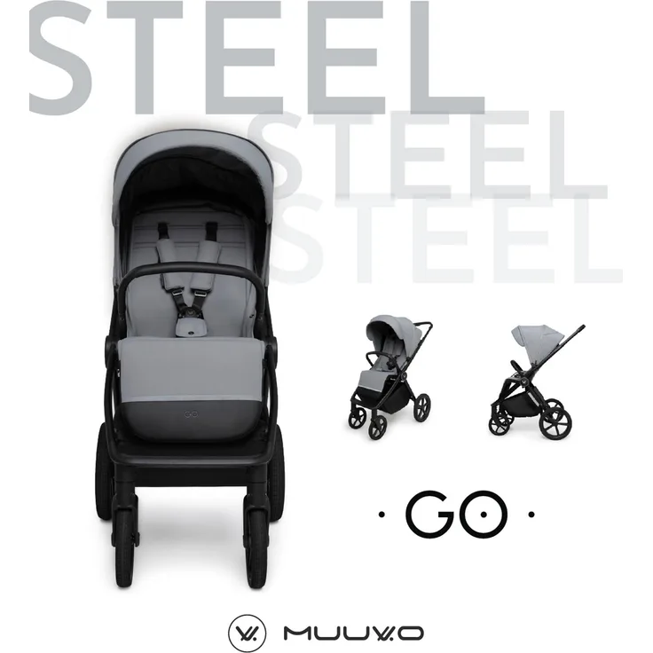 Muuvo GO Kombikinderwagen, Stahlrahmen, geeignet ab 6 Monaten, inkl. Sicherheitsgurt und Feststellbremse