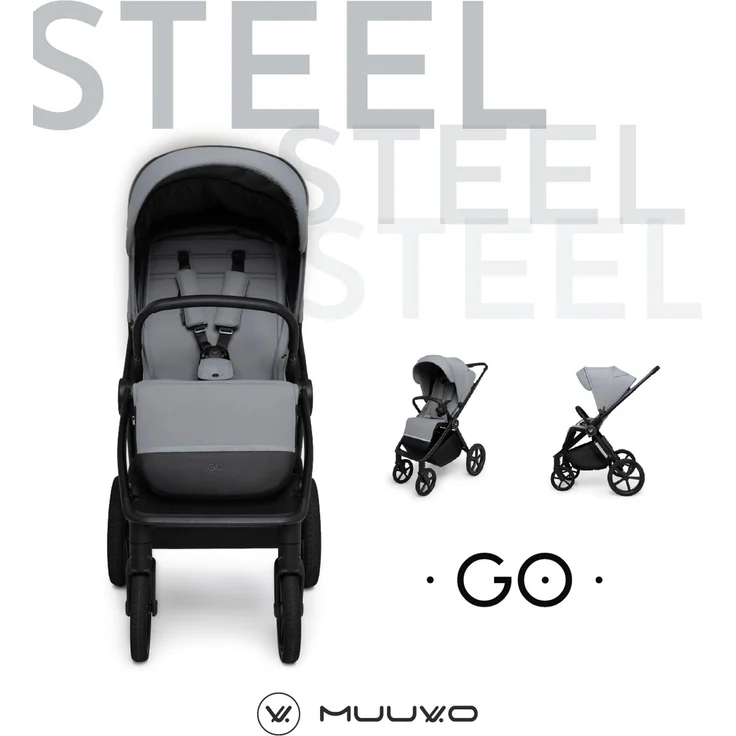 Muuvo GO Kombikinderwagen, Stahlrahmen, geeignet ab 6 Monaten, inkl. Sicherheitsgurt und Feststellbremse