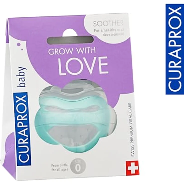 Curaprox Baby Size 0, Schnuller für 0-7 Monate, ergonomische Form, Turquoise – Bild 2