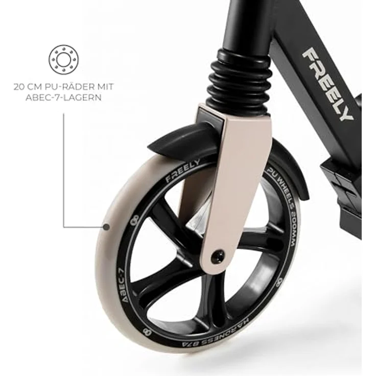 Kinderkraft Freely Scooter, Klapproller für Kinder ab 3 Jahren, bis 100 kg, höhenverstellbar, PP-Räder, Beige – Bild 5