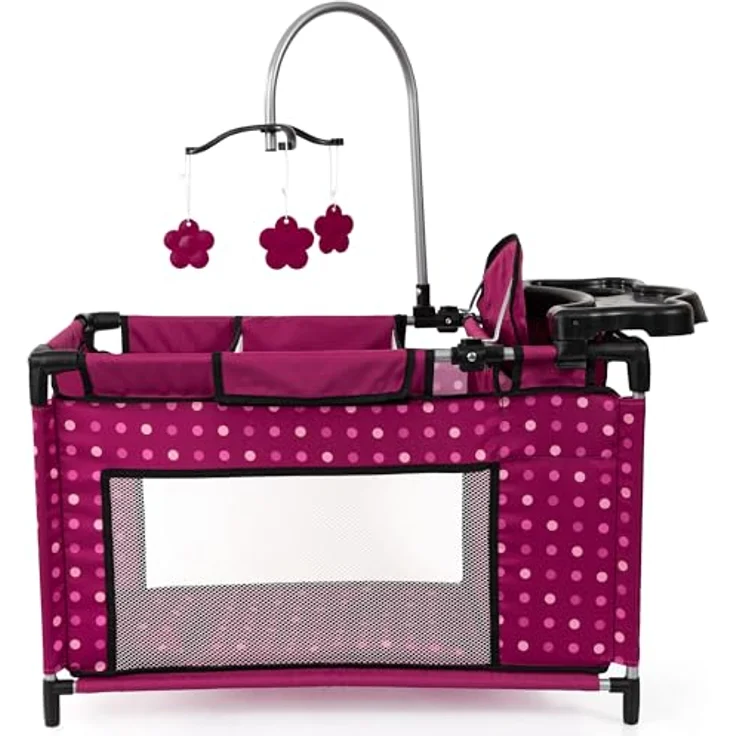 Bayer Puppenbett Puppenmultibett, bordeaux, Mit integriertem Hochstuhl, Wickelablage und Mobile – Bild 2