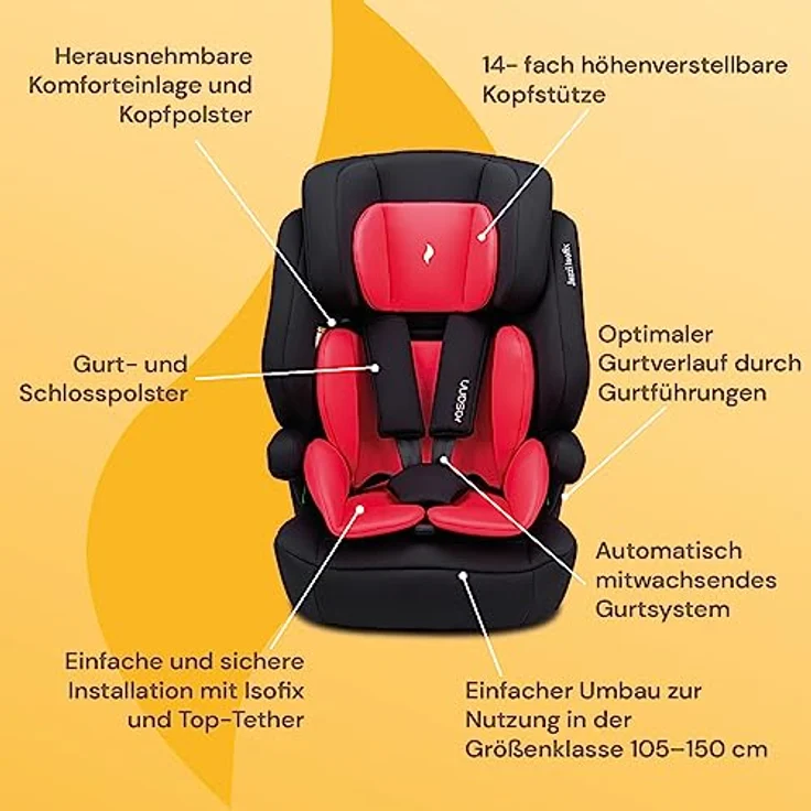 Osann Autokindersitz Jazzi Isofix, 15 Monate bis 12 Jahre, für Kinder von 76-150 cm, mitwachsender Kindersitz, Top-Tether Installation, Kopfpolster, höhenverstellbare Kopfstütze, 5 Punkt-Gurt verstaut werden, zugelassen nach i-size Norm R129 – Bild 3