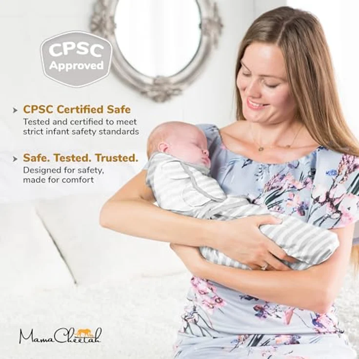 Mama Cheetah Pucksack Baby, verstellbare Wickeldecke aus 100% Bio-Baumwolle für Frühchen bis 3.2 kg, 3er-Pack Swaddle Decke – Bild 4