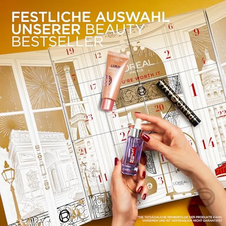 L'Oréal Paris Adventskalender 2025, 24 Beauty-Highlights mit 18 Make-up Produkten, 3 Gesichtspflege- und 3 Haarpflegeprodukten – Bild 3