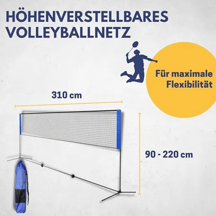 Best Sporting Volleyballnetz Outdoor 4 in 1 I Badmintonnetz 310cm breit I Badminton Netz Garten höhenverstellbar – Bild 3