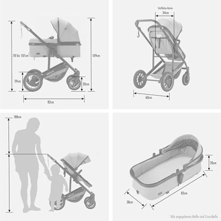Daliya FLEXI-PRO M 2in1 Kombikinderwagen & Buggy mit Memory-Knöpfen, großem Einkaufskorb, leichtem Aluminiumrahmen und wetterfestem Schutz - einhändig abnehmbare Babywanne, höhenverstellbarer Schieber – Bild 9