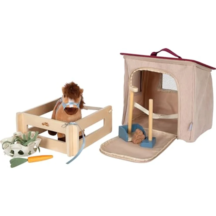 Small Foot Kuscheltier Spielset Pferd mit Stall und Zubehör, Plüschpferd, mehrfarbig, inkl. Taschenstall und modularer Zaun – Bild 3