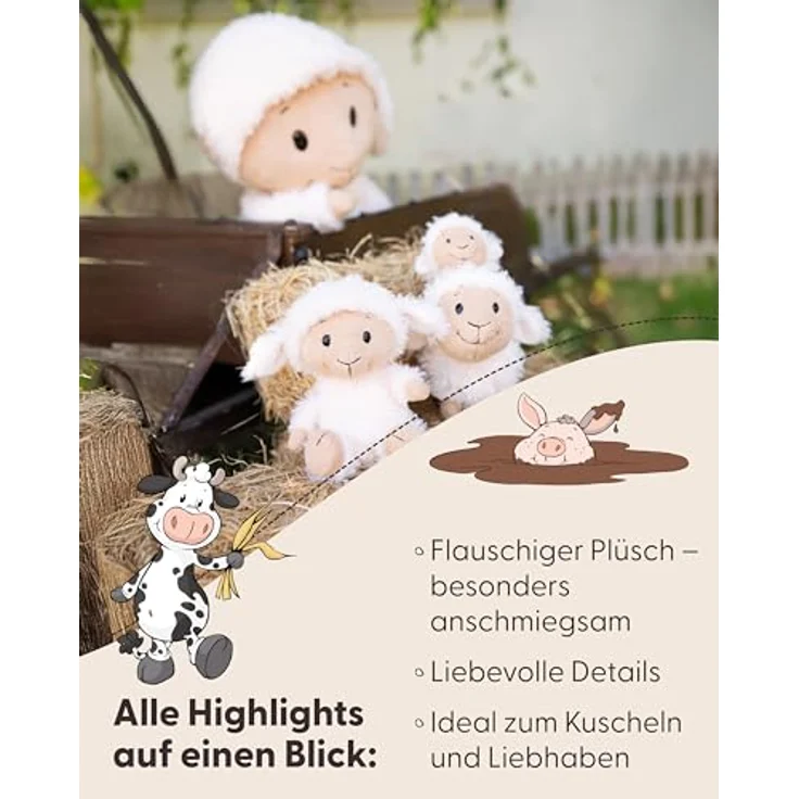 NICI Kuscheltier Schaf Sheepmila, 22 cm, weiches Plüschtier aus recyceltem Material, ideal zum Kuscheln und Spielen, Geschenkidee für Kinder und Erwachsene, weiß, 62253 – Bild 4