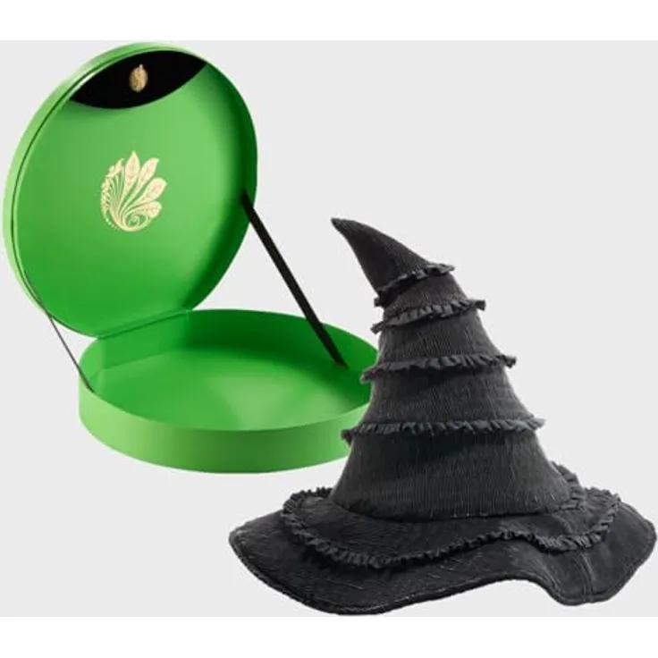 The Noble Collection Wicked Elphaba Hut, Kostümzubehör in Sammlerbox mit goldfarbenem Shiz Pin, grün, ca. 15 Zoll hoch