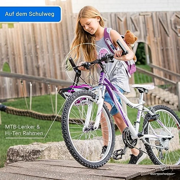 Bergsteiger Verona 24 Zoll Kinderfahrrad, geeignet für 8, 9, 10, 11 Jahre, Shimano 18 Gang-Schaltung, Mountainbike mit Gabel-Federung, Mädchen-Fahrrad – Bild 4