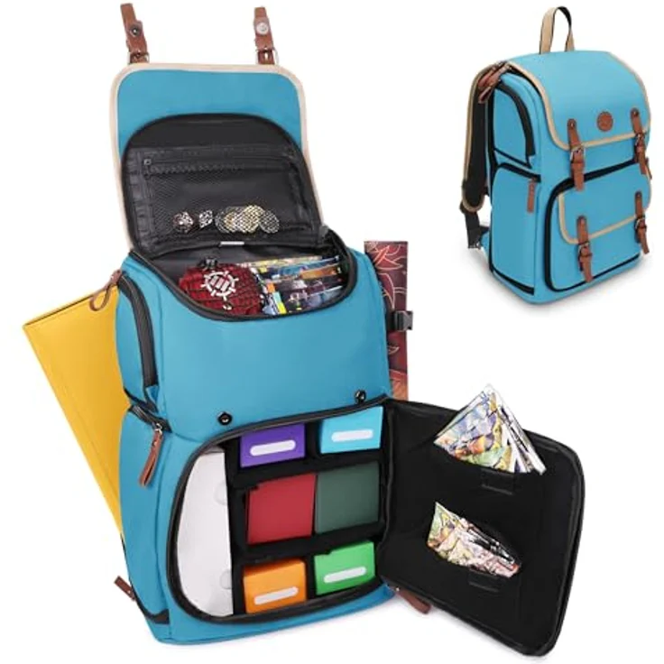 ENHANCE Designer Edition Sammelkarten-Rucksack in voller Größe – Platz für Kartenordner, TCG-Deckbox-Aufbewahrung – Blau Canvas-Look – Bild 1