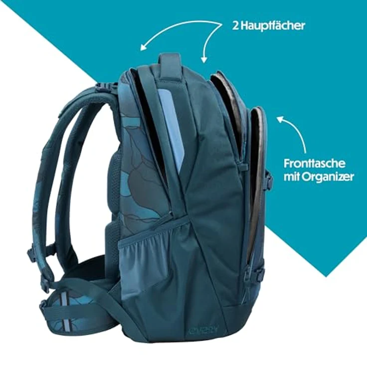 Coocazoo EVERY „Christal Waves“, ergonomischer Schulrucksack in Blau, höhenverstellbar mit Brustgurt & Hüftgurt, 30L Volumen, reflektierende Elemente, für ab der 3. Klasse – Bild 3