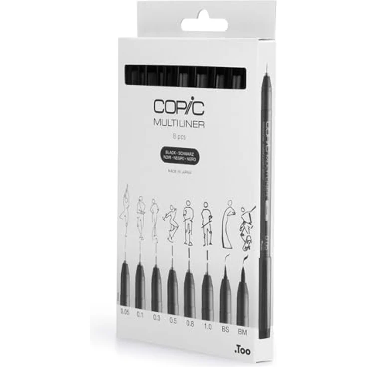 COPIC Marker Multiliner Classic Set B, 8er Set in Schwarz mit 8 Strichstärken: 0.05 - 1.0, Brush S und M – Bild 3