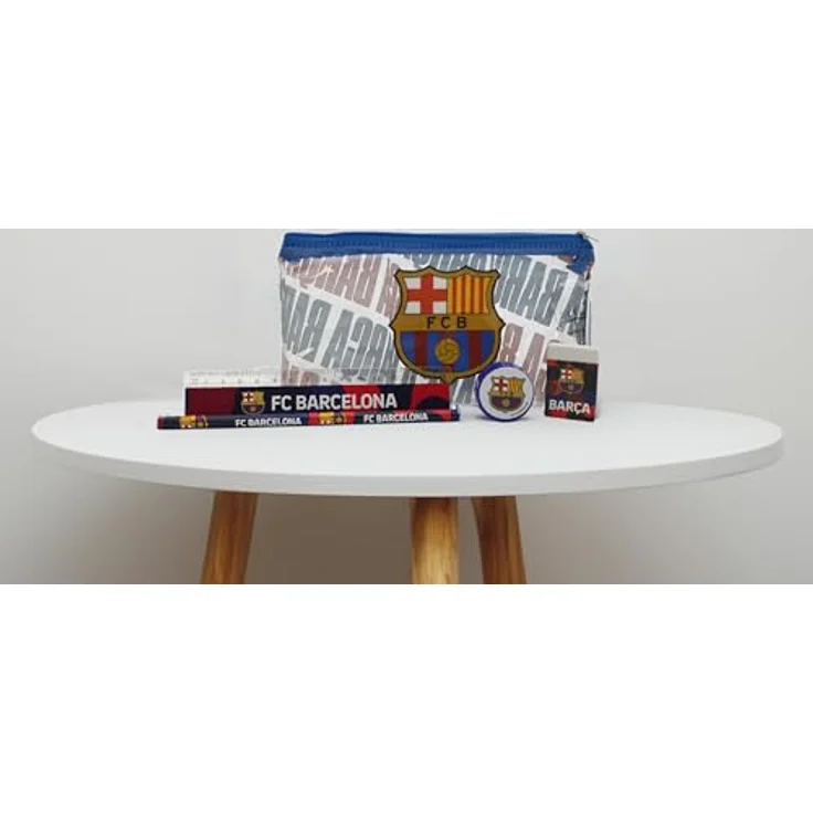 FC Barcelona Federmäppchen, Etui mit Schulmaterial inklusive Lineal, Radiergummi, Spitzer und Bleistift, blau-gelb – Bild 5
