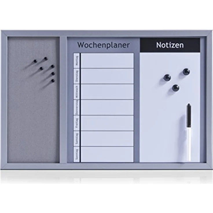 Zeller Present Memoboard, Magnettafel mit Wochenplaner und Pinnwand, multifunktional in Weiß – Bild 1