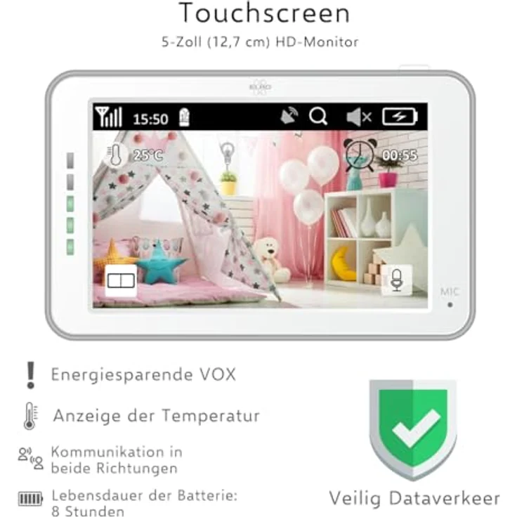 ELRO BC4000-2 Royale Babyphone mit 2 Full HD Kameras, 12,7 cm Touchscreen und Gegensprechfunktion – Bild 5