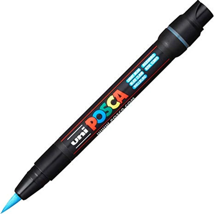 uni-ball POSCA 181643, Farbmarker mit Pinselspitze, hellblau, wasserbasiert und geeignet für alle Oberflächen – Bild 2