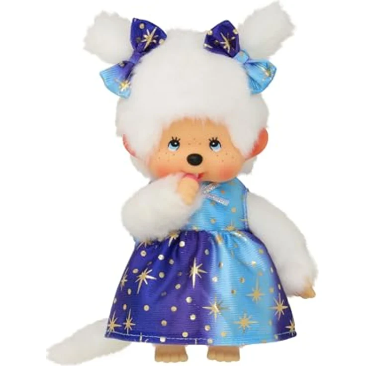 Monchhichi Plüschfigur Mädchen im Sternenlicht-Kleid 20 cm Monchhichi Puppe zwei Zöpfchen, Kuscheltier in Weiß – Bild 2