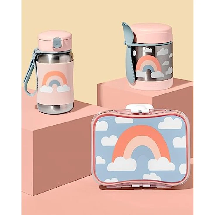 Skip Hop Spark Style Rainbow Edelstahl Wasserflasche mit Strohhalm für Kinder, 12 m+, praktische Größe, ideal für unterwegs – Bild 3