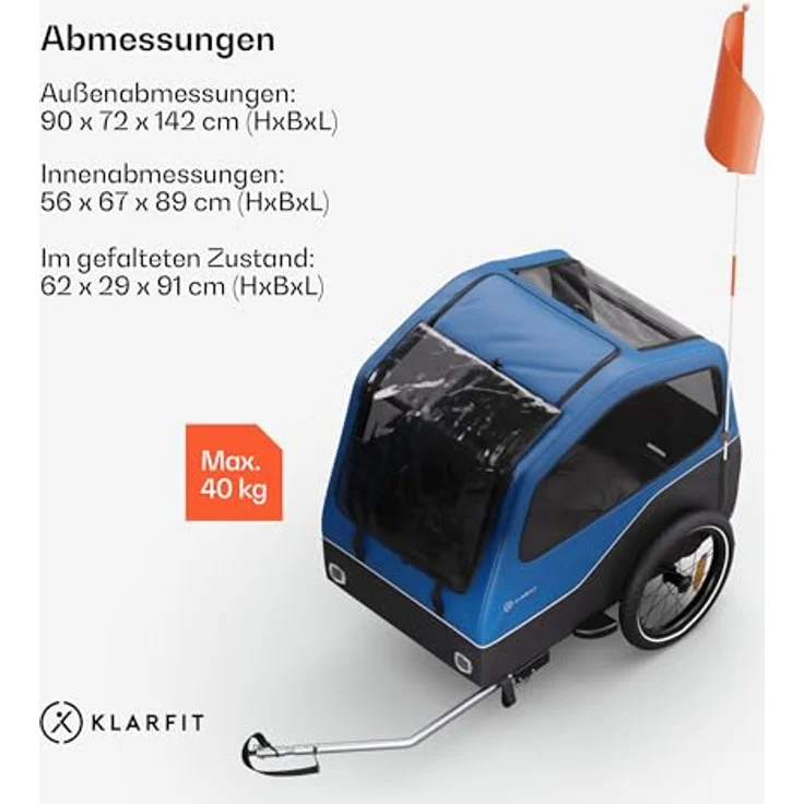 KLARFIT Fahrradkinderanhänger Goldie Home, Wetterfest, klappbar, Stahl 20-28" – Bild 9