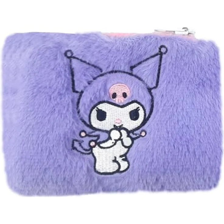 Hello Kitty Kuromi Plüsch Geldbörse, Kinderportemonnaie mit Karabiner Reißverschluss, kompakt und sicher – Bild 1