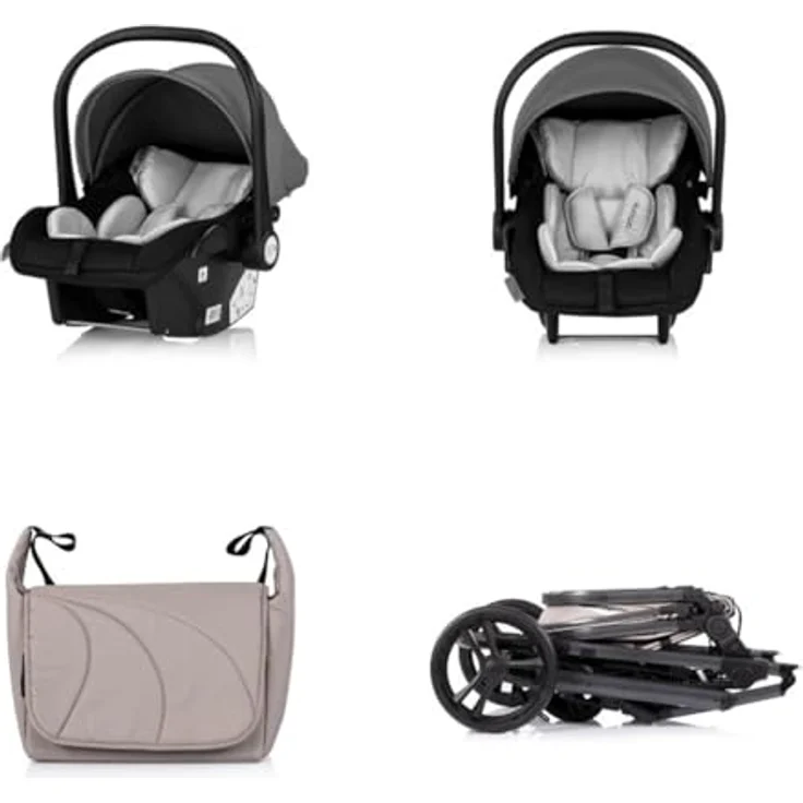 Chipolino Kinderwagen 3 in 1 Amore, Kombikinderwagen mit Babyschale, Adapter, Wickeltasche und Fußabdeckung, braun – Bild 5