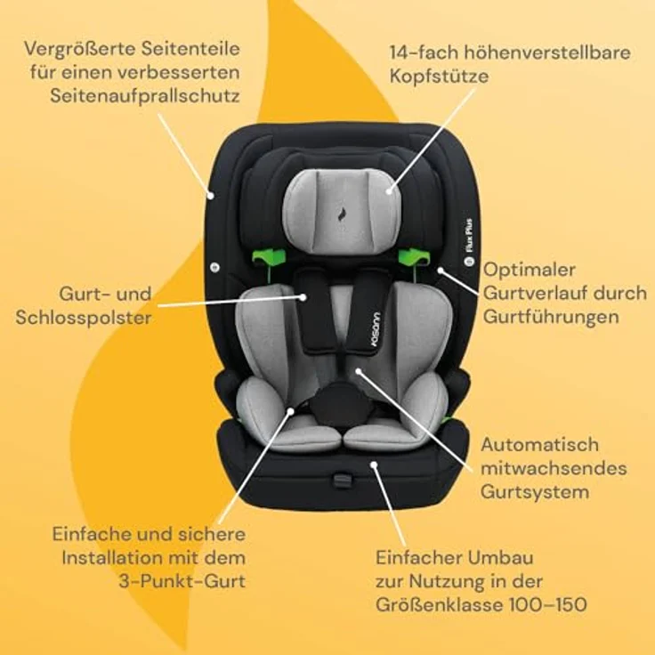 Osann Autokindersitz Osann Flux Plus i-Size, Kinderautositz (76-150 cm), ab: Geburt, 14-fach höhenverstellbare Kopfstütze, automatisch mitwachsendes Gurtsystem, ergonomisch geformte Sitzfläche, erhöhter Seitenaufprallschutz, Magnethalterungen, verschiedene Farben – Bild 3
