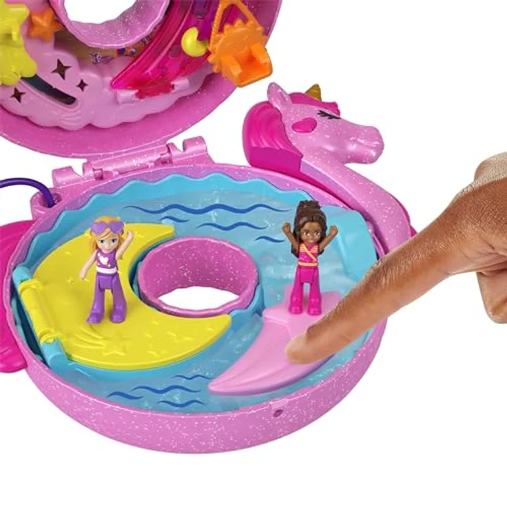 Polly Pocket-Puppen und -Spielsets, 12 Zubehörteile, Einhornfloß-Schatulle mit Wasserspaß und 2 Teilen mit Farbwechseleffekt, HKV34 – Bild 3