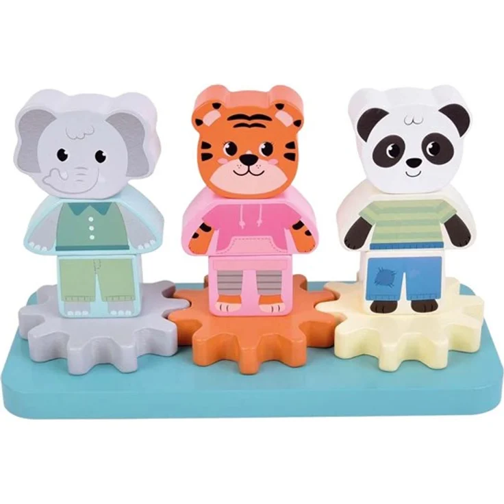 Small Foot - Wooden Stacking Game with Gears Jungle Friends FSC, Lernspielzeug für Babys mit kreativen Zahnrädern – Bild 7