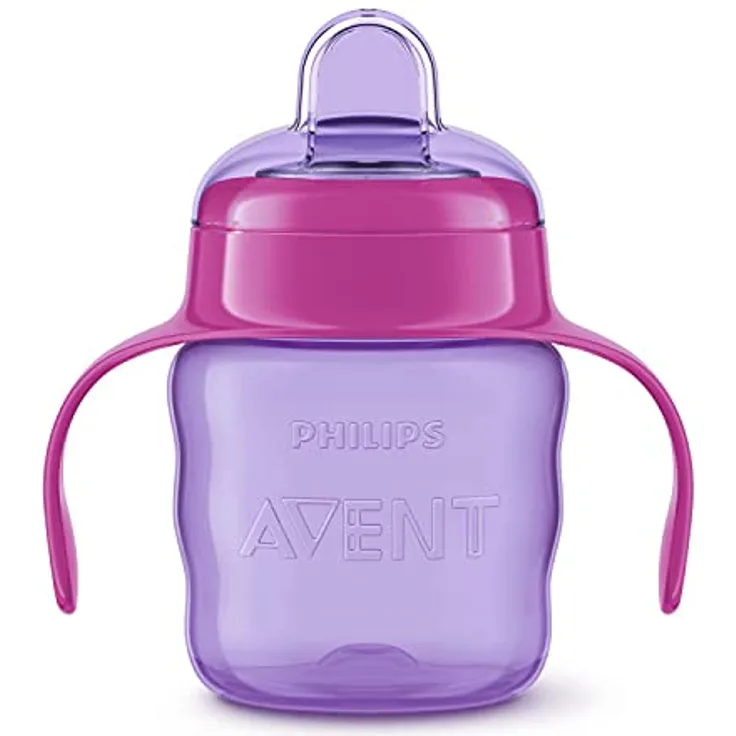 Philips Avent Ausgießbecher Easy Sip, 200ml mit weichem Auslauf, geeignet ab 6 m+, spülmaschinenfest, BPA-frei, lila/rosa, SCF551/03