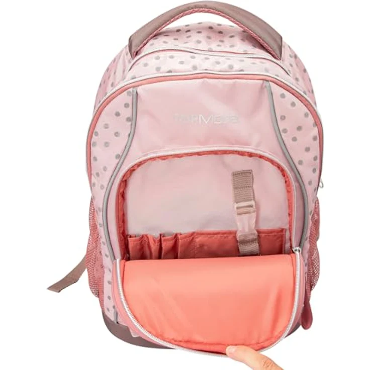 Depesche 14009 TOPModel Dots, Rosa Schulrucksack mit Model Motiv, Punkte-Muster und Glitzer, 2 Hauptfächer, verstellbare Träger, ca. 40 x 30 x 19 cm – Bild 5