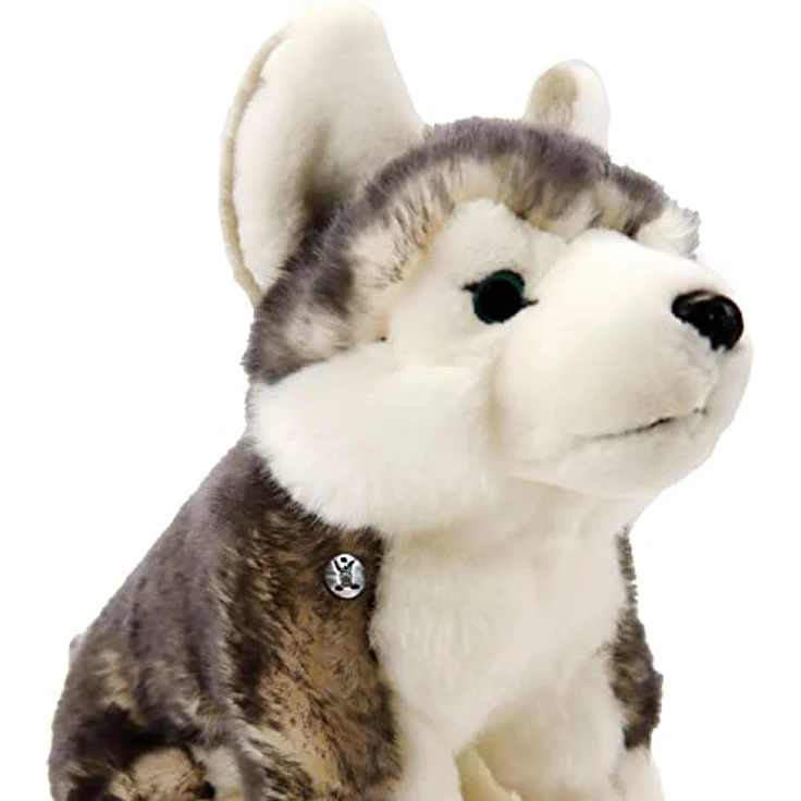Kuscheltiere.biz Husky Kuscheltier Hund sitzend Schlittenhund grau-weiß Plüschtier Nikita - Naturrealistischer Husky, blauen Knopfaugen, Lebensecht mit dunklen Haarspitzen, 40 cm, waschbar bei 30°C – Bild 5