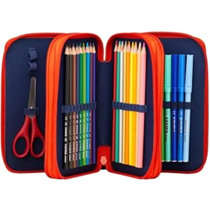 ergobag Maxi Mäppchen Set - 40-teilig, Lyra Bunt- und Filzstifte, Kleingeld Fach, Lineal, Schere FeuerspeiBär - Orange – Bild 2