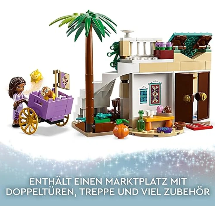 LEGO 43223 Disney Wish Asha in der Stadt Rosas, Wish-Film-Set mit Marktplatz, Asha-Minipuppe, Valentino als Spielzeug-Ziege und Stern-Figuren, Geschenk für Kinder ab 6 Jahren, Mädchen und Jungen – Bild 3