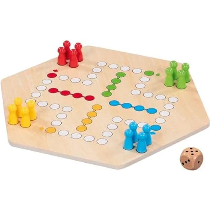 goki Spielesammlung Ludo, beidseitig bedruckt für bis zu 6 Spieler, Holz, klassisches Gesellschaftsspiel für die ganze Familie – Bild 3