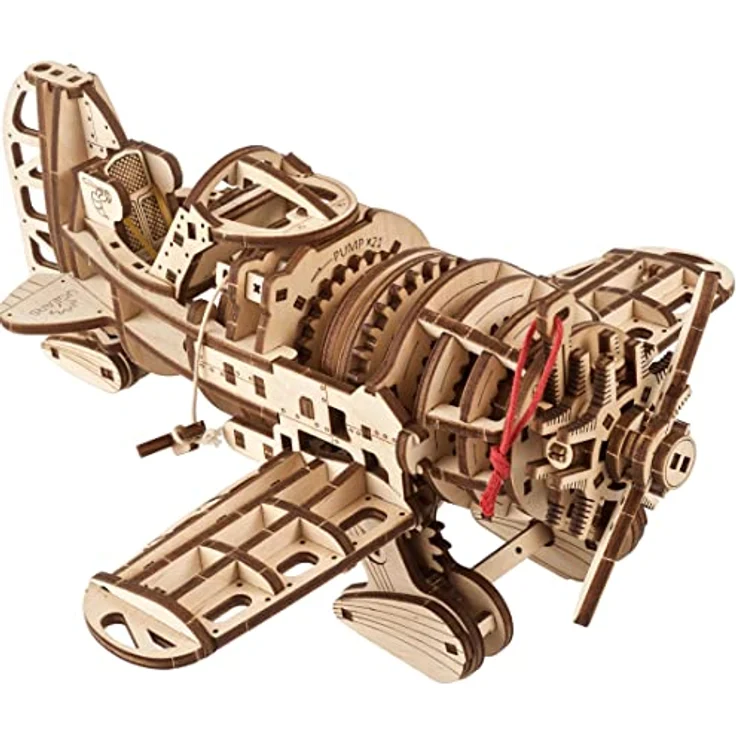UGEARS Mächtiges Holzbausatz Flugzeug Modell - Flugzeug Verrückte Hornisse - 1930er Rennen Modellbausatz Flugzeug 3D Puzzle - 3D Holzpuzzle Erwachsene - DIY Retro Airplane mit Schraubenfedermotor – Bild 1