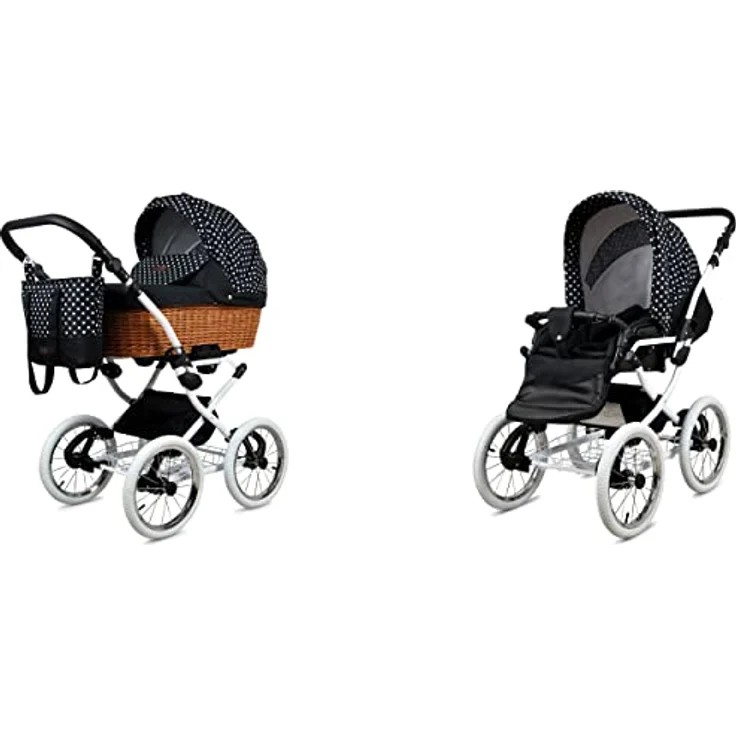 BabyLux ALU 2in1 Kinderwagen für Kleinkinder – Kinderwagen für Neugeborene und Kleinkinder – Max. 15kg – White Dots White Frame – Bild 1