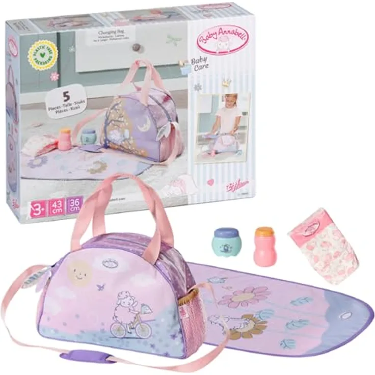 Baby Annabell, Puppenwickeltasche, Wickeltasche mit Wickelunterlage, Windel und 2 Döschen, 707432, Zapf Creation
