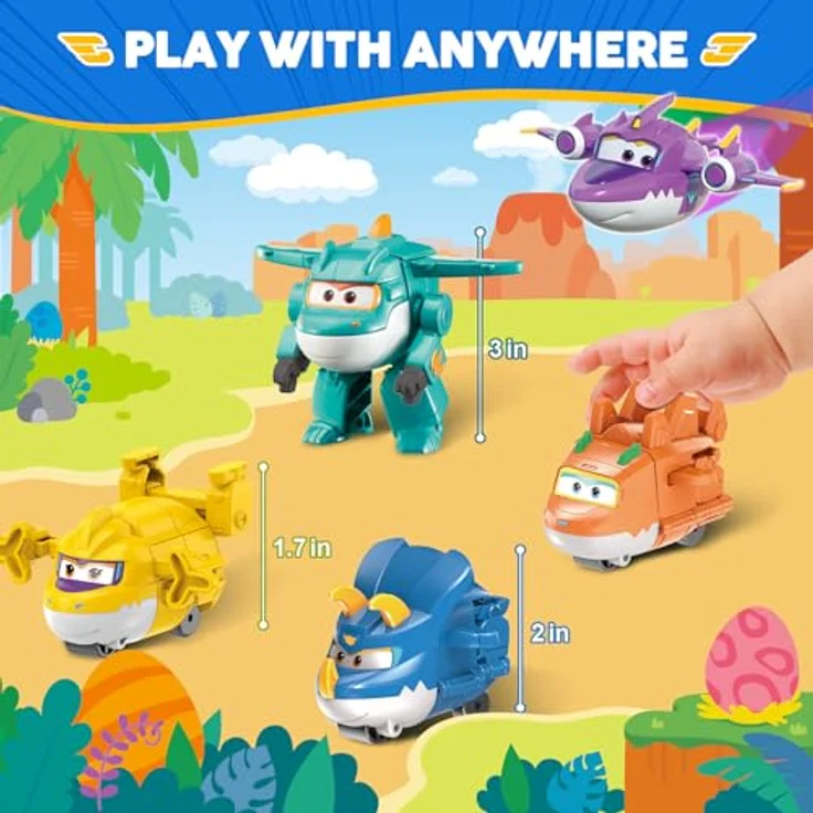 Super Wings Transforming Kinderspielzeug 14 Pack, 2-Zoll-Flugzeug-Spielzeug mit 4 Robotern und 4 Dinosauriern, Pokeable Surprise-Geschenkbox für Jungen und Mädchen ab 3 Jahren – Bild 5