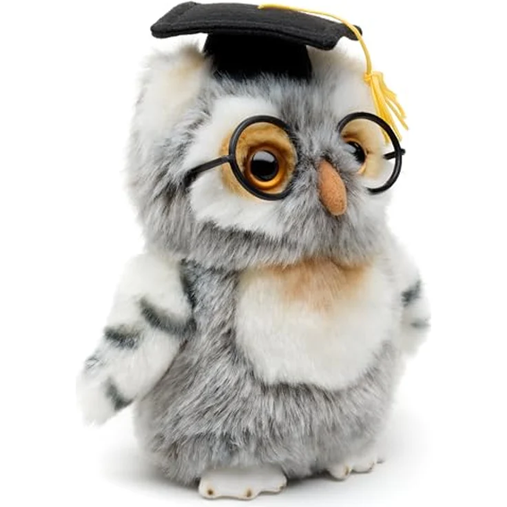Uni-Toys Eule (grau-weiß) mit Doktorhut und Brille, Plüsch-Vogel, 18 cm, ideal für Geschenke und Dekoration, nachhaltiges Füllmaterial – Bild 3