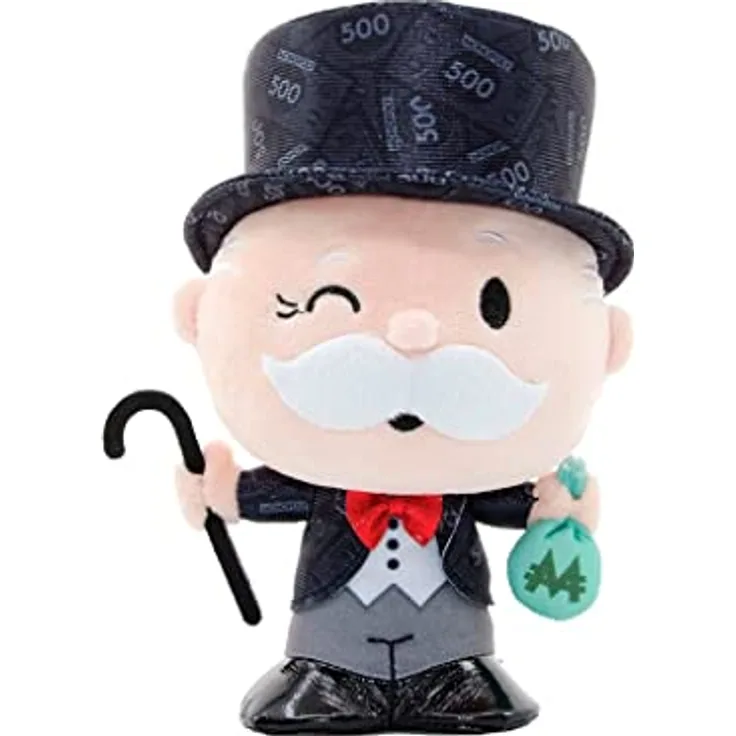 Bizak DZNR Mr. Monopoly Plüschtier, Sammleredition in Schwarz-Weiß, 18 cm, mit offizieller Lizenz