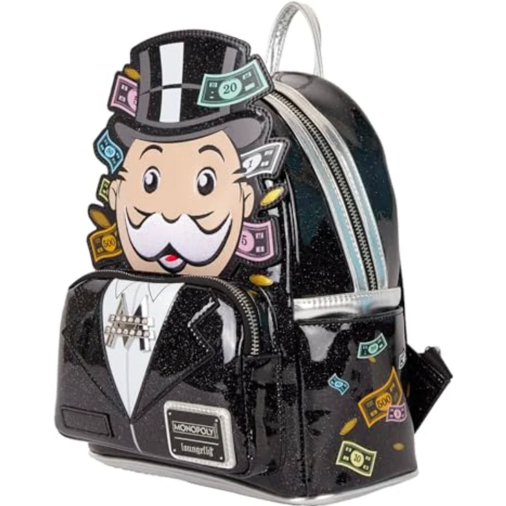 Loungefly Hasbro Monopoly Pennybags Mini Rucksack, veganes Lackleder mit glitzernden Details, 22,9 x 26,7 x 11,4 cm – Bild 2